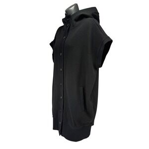 RD STYLE Hooded Button Front Long Black Cardigan Vest Size S (Oversized)